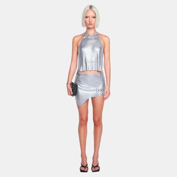 OW Collection Gemma Mini Skirt in Silver Medium New Womens Chainmail - Picture 15 of 15